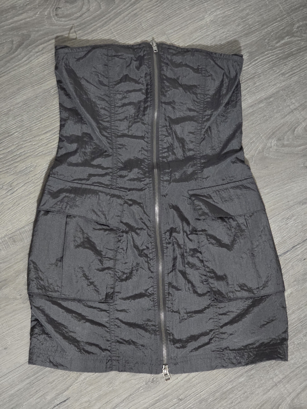 Justify Strapless Black Zip-Front Mini Dress